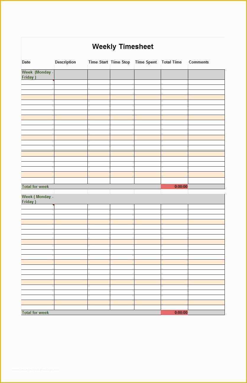 Free Blank Time Card Template Of 40 Free Timesheet Time Card Templates Template Lab