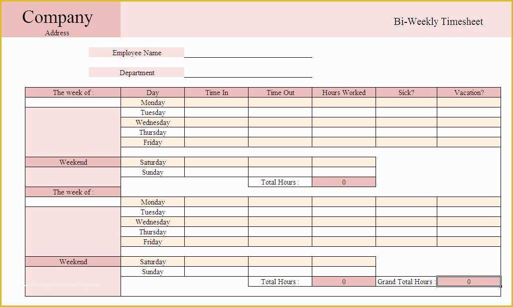 Free Blank Time Card Template Of 7 Best Of Free Printable Bi Weekly Timesheet