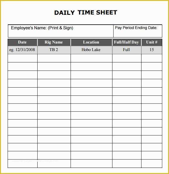 Free Blank Time Card Template Of Daily Timesheet Template 10 Free Download for Pdf Excel