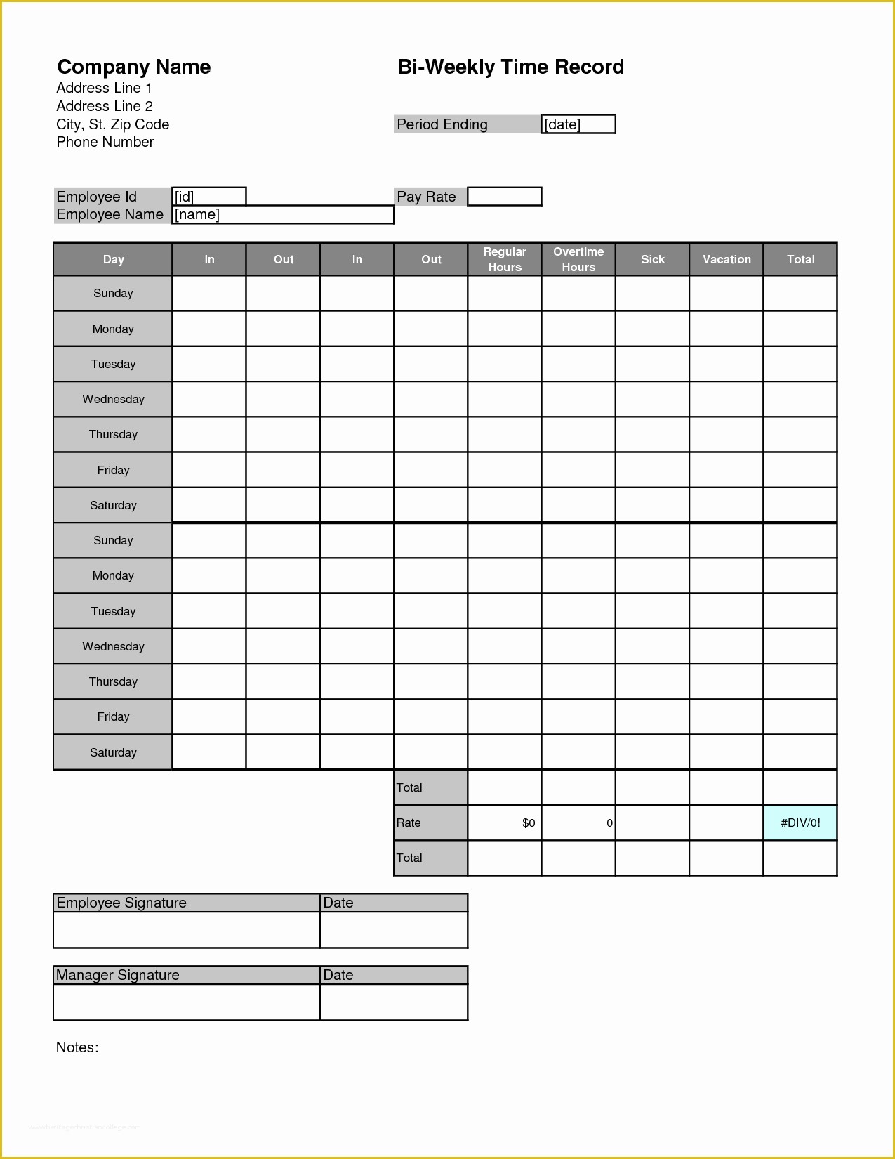 Free Blank Time Card Template Of for Time Card Template Timesheets