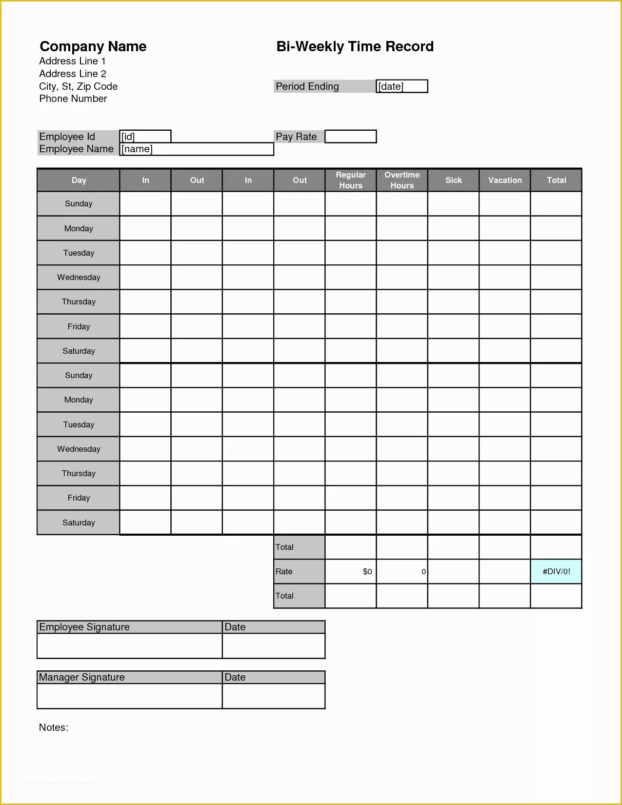 Free Blank Time Card Template Of for Time Card Template Timesheets