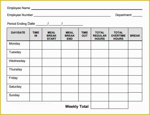 Free Blank Time Card Template Of Printable Blank Pdf Time Card Time