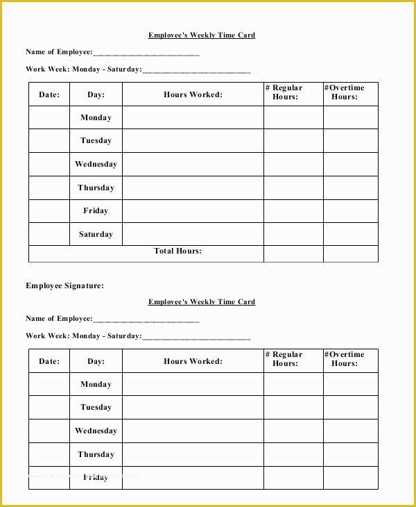 Free Blank Time Card Template Of Printable Time Card Template 12 Free Word Excel Pdf
