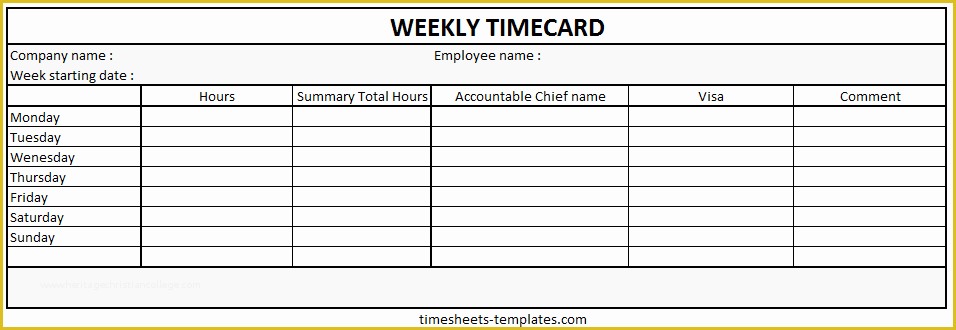 Free Blank Time Card Template Of Ready to Use Printable Weekly Time Card with Hour Work