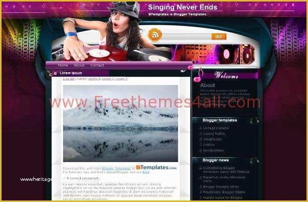 Free Blogger Music Templates Of Free Girl Dj Music Purple Blogger theme Template