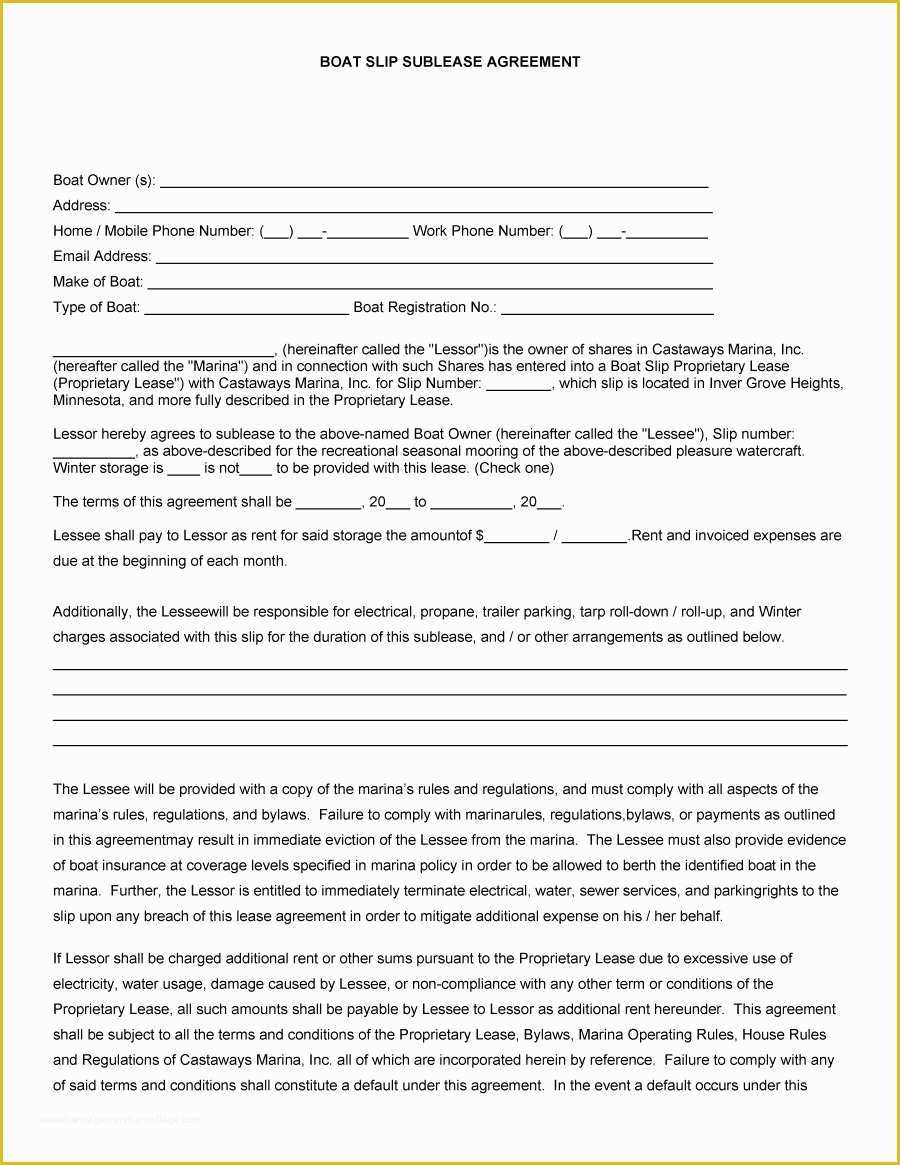 Free Boat Sharing Agreement Template Of 40 Professional Sublease Agreement Templates & forms