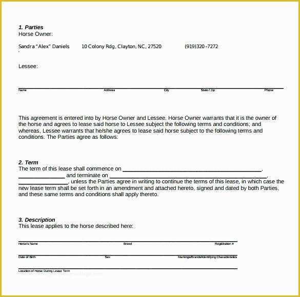 Free Boat Sharing Agreement Template Of Downloadable Horse Lease Agreement Free Template Sample