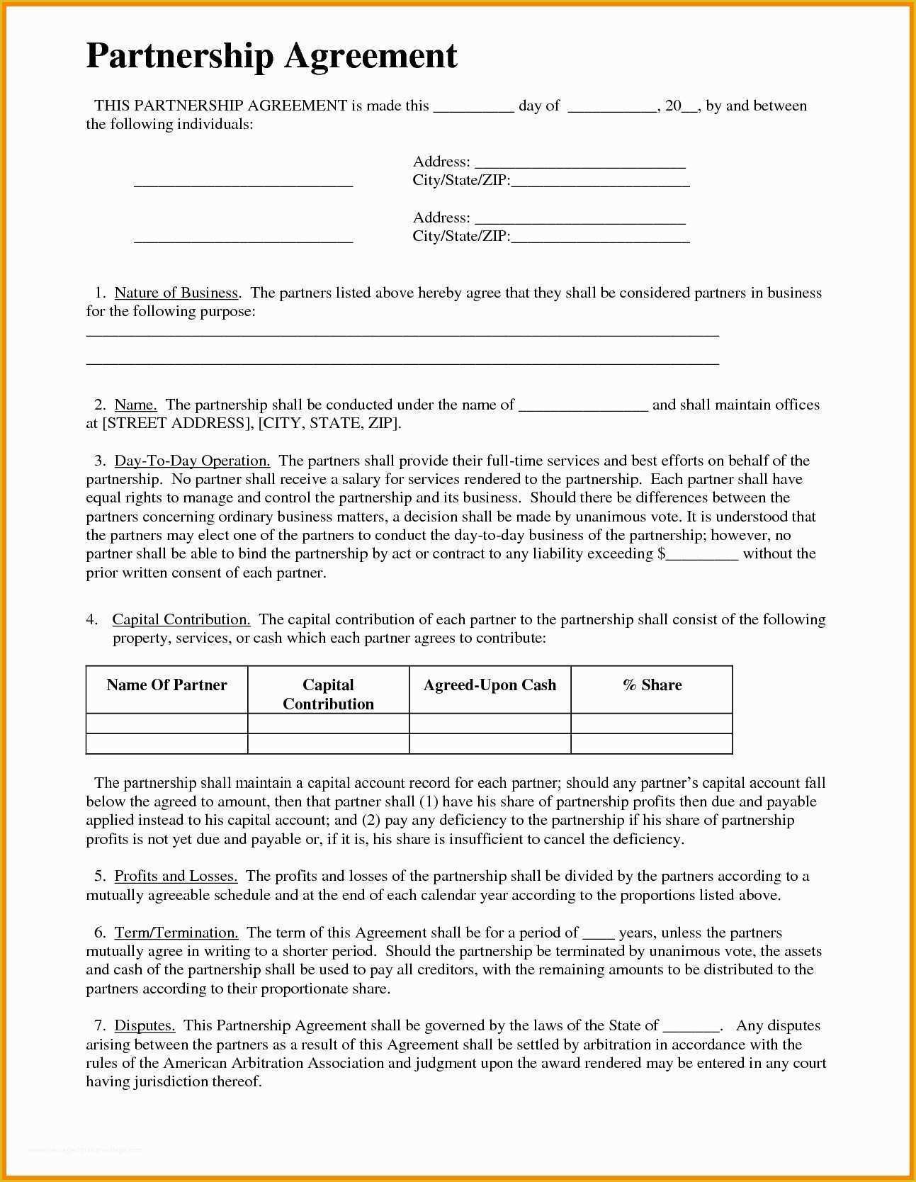 Free Boat Sharing Agreement Template Of format Partnership Agreement Standard Basic Template