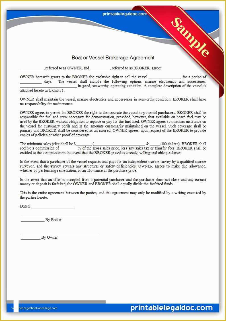Free Boat Sharing Agreement Template Of Free Printable Boat Vessel Brokerage form Generic