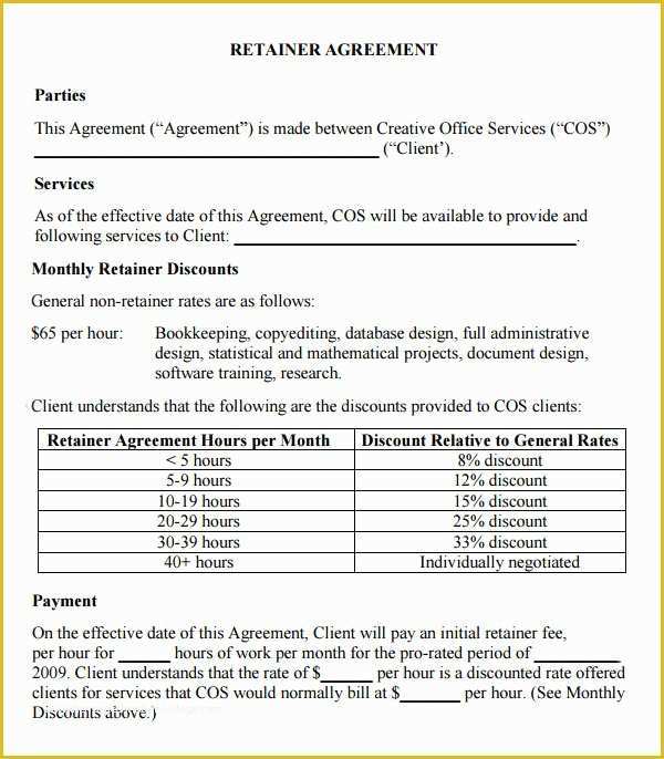 Free Bookkeeping Services Agreement Template Of 10 Free Sample Retainer Agreement Templates