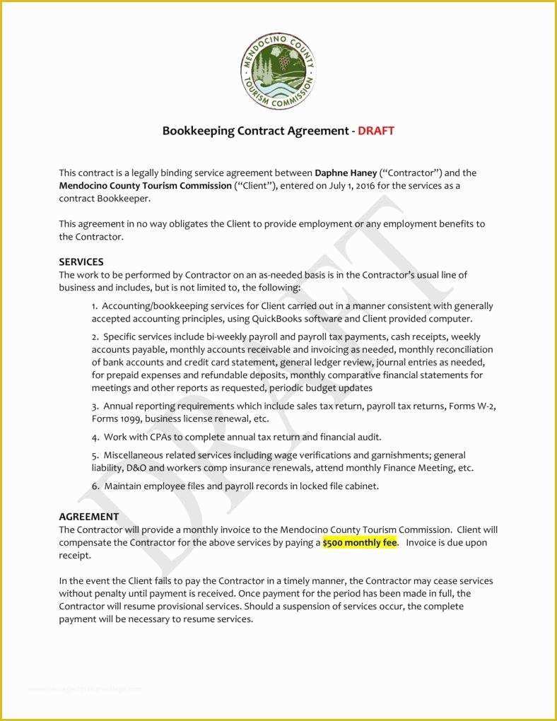 Free Bookkeeping Services Agreement Template Of 6 Bookkeeping Contract Templates Pdf