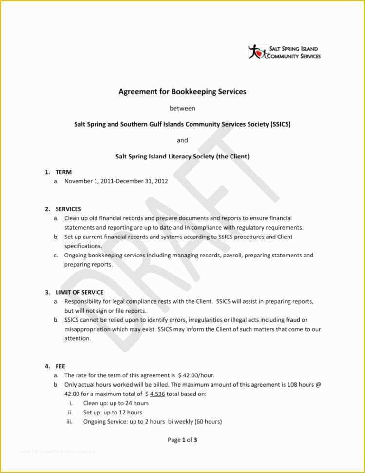 Free Bookkeeping Services Agreement Template Of Bookkeeping Contract Template Bookkeeping Spreadshee