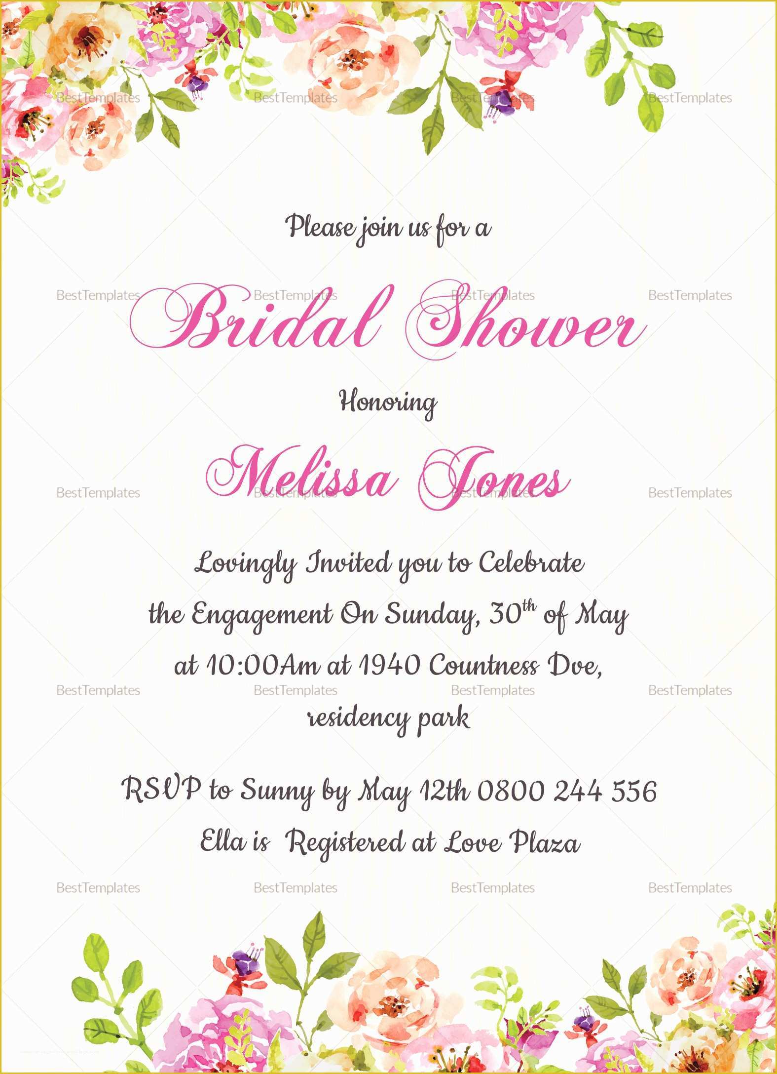 Free Bridal Shower Invitation Templates for Word Of Floral Bridal Shower Invitation Card Design Template In