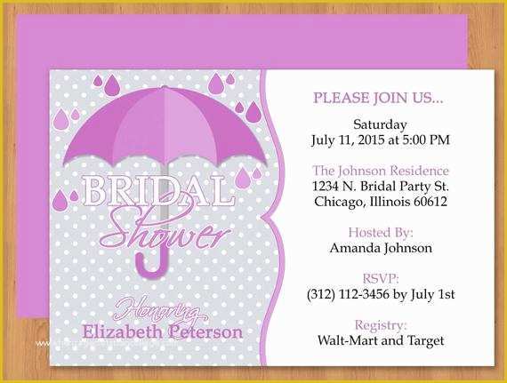 Free Bridal Shower Invitation Templates for Word Of Purple Umbrella Bridal Shower Invitation Editable Template