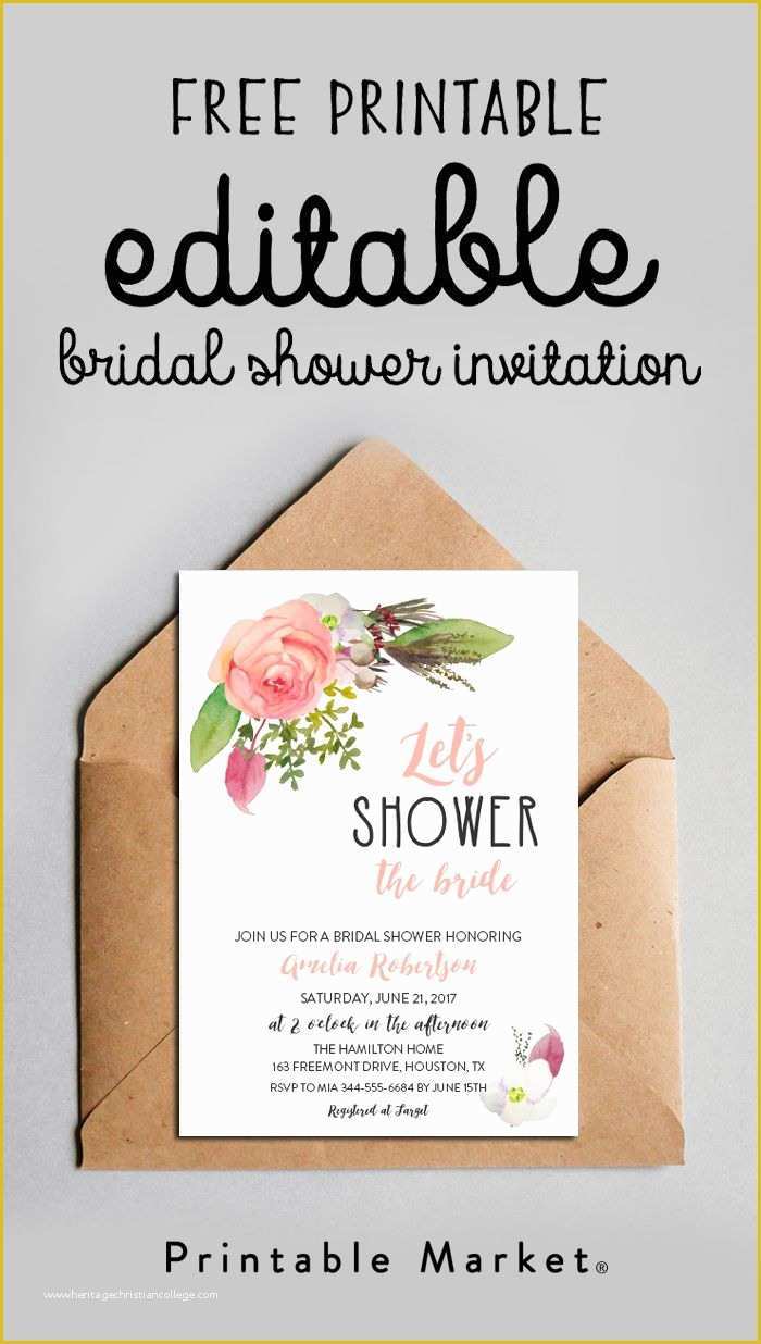 Free Bridal Shower Invitation Templates Of Free Editable Bridal Shower Invitation Watercolor Flowers