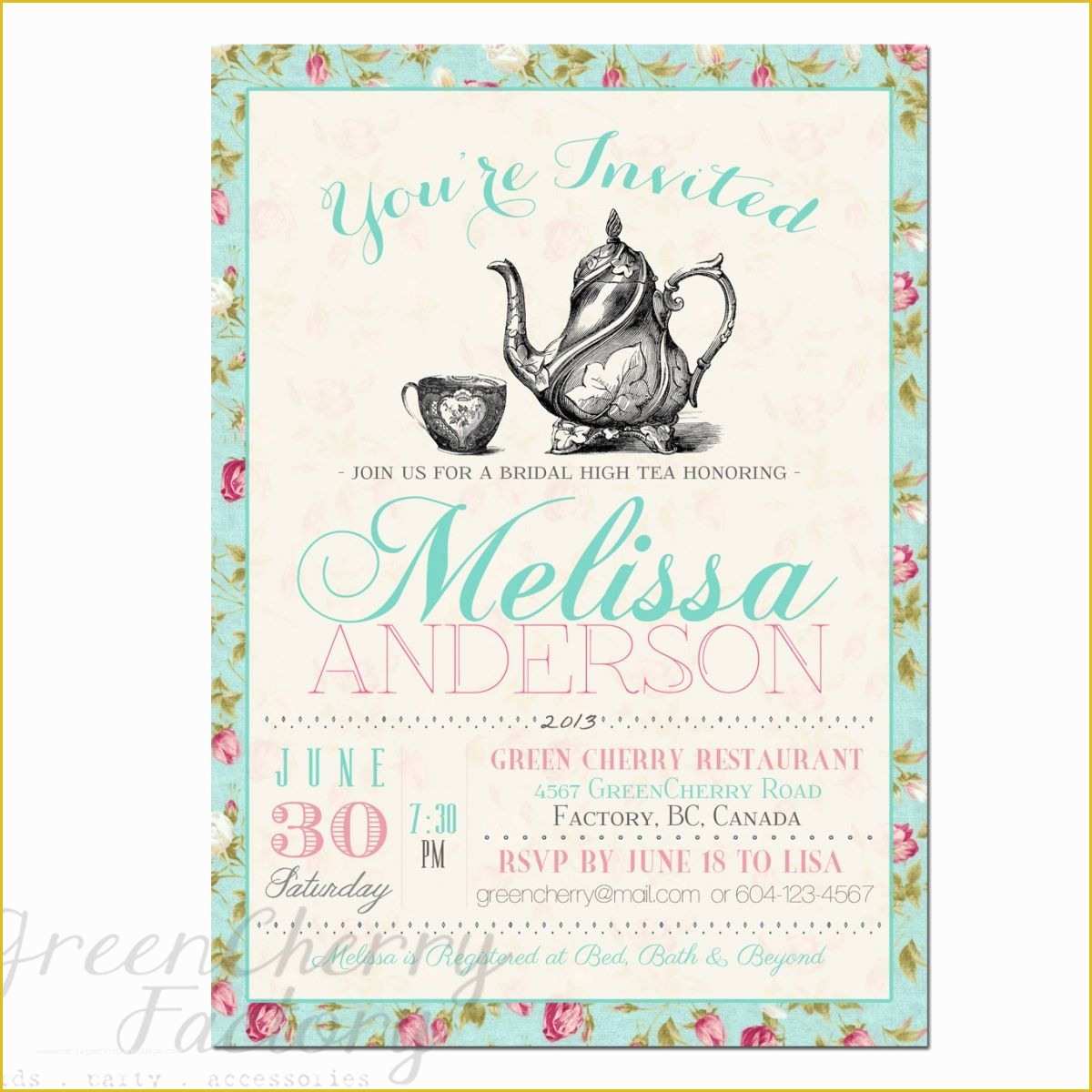 Free Bridal Shower Invitation Templates Of Tea Party Invitation Templates to Print