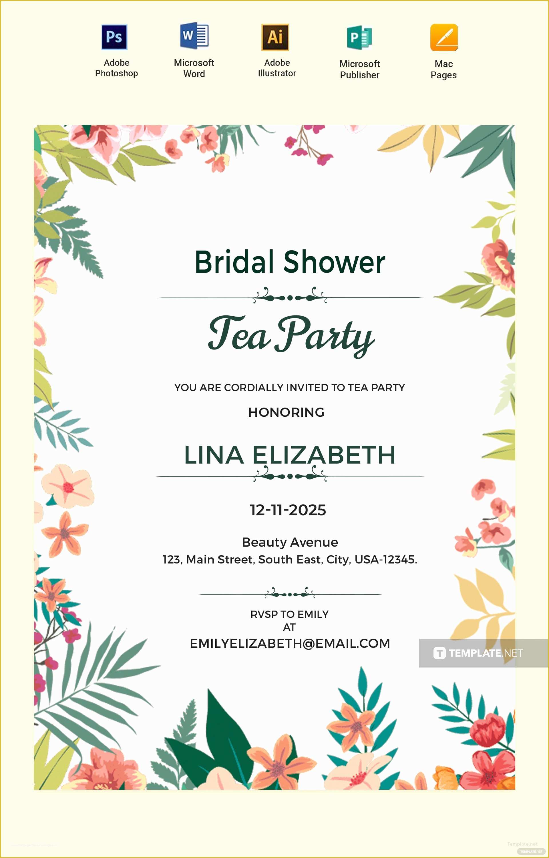 Free Bridal Shower Invitation Templates Photoshop Of Free Bridal Shower Tea Party Invitation Template In Adobe