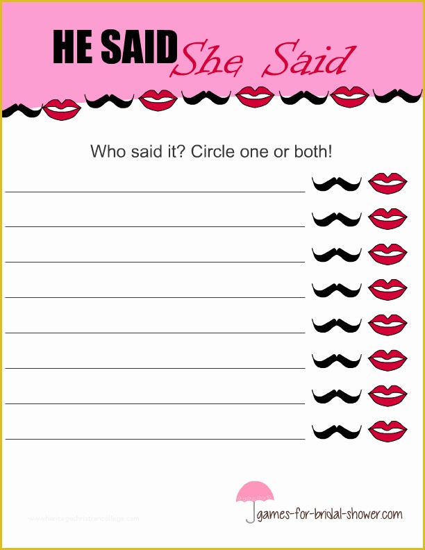 Free Bridal Shower Templates Of He Said She Said Game Template In Pink Color