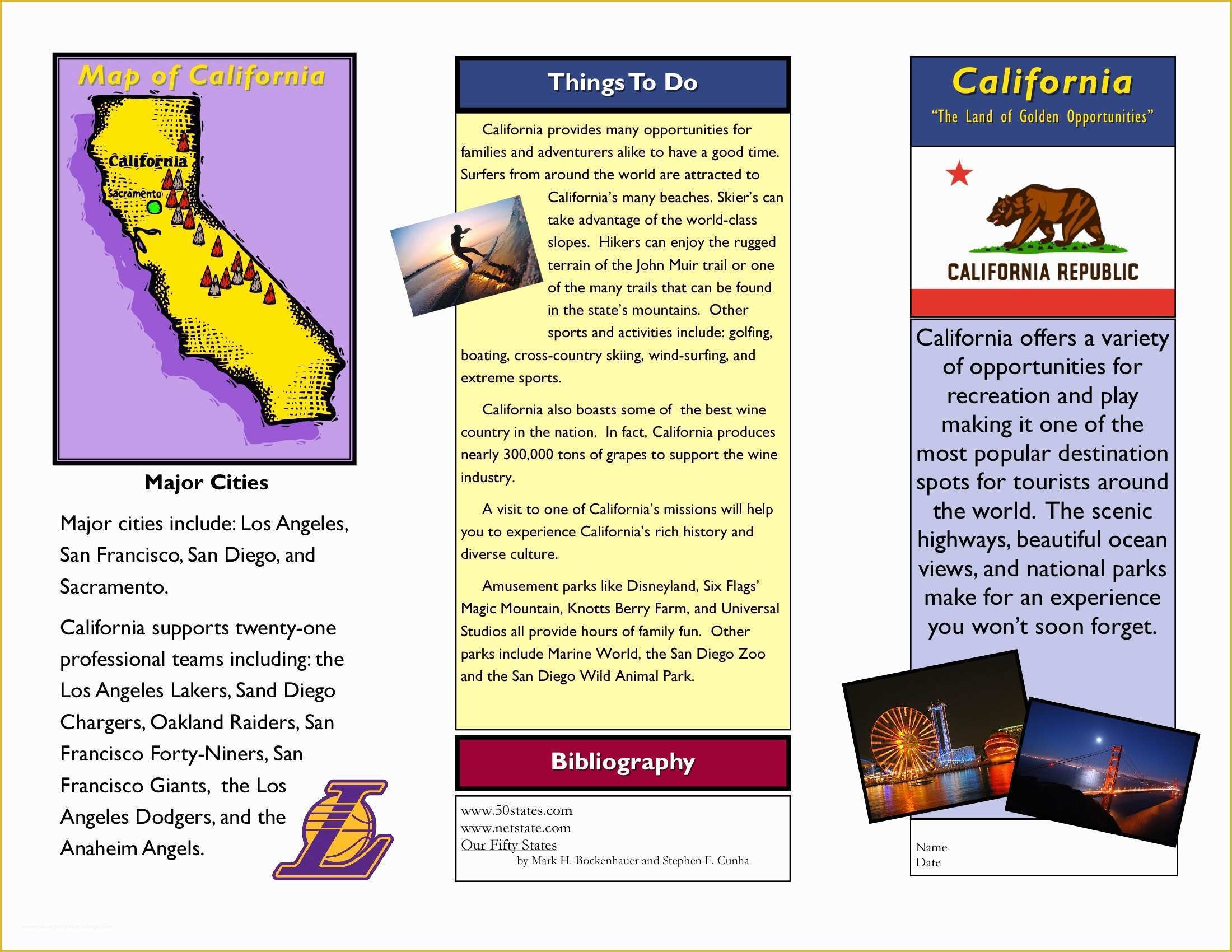 Free Brochure Templates for Students Of Harrington Laurie Grade 6 State Brochure Project