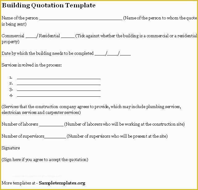 Free Building Templates Of Building Quotation Sample Sample Of Building Quotation