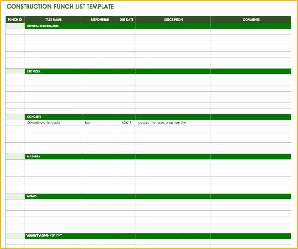 Free Building Templates Of Free Punch List Templates