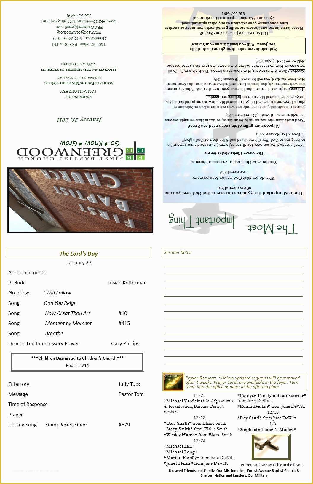 Free Bulletin Templates for Churches Of Church Bulletin Template