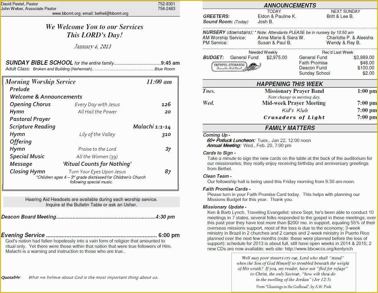 Free Bulletin Templates for Churches Of Church Bulletin Templates