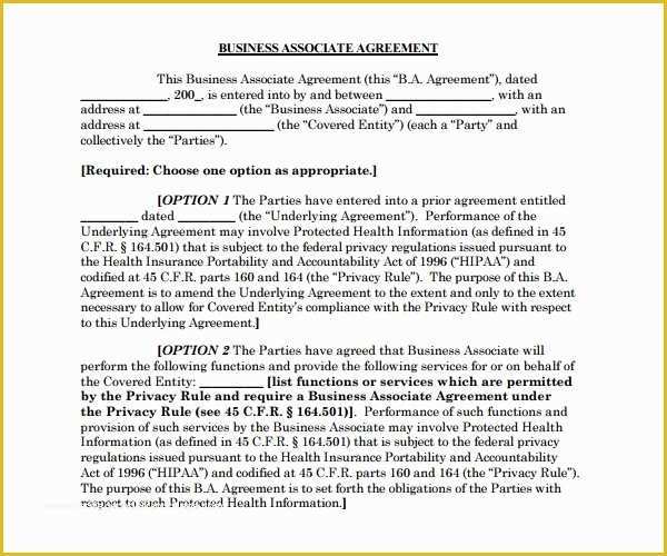 Free Business associate Agreement Template 2017 Of 7 Business associate Agreement Templates