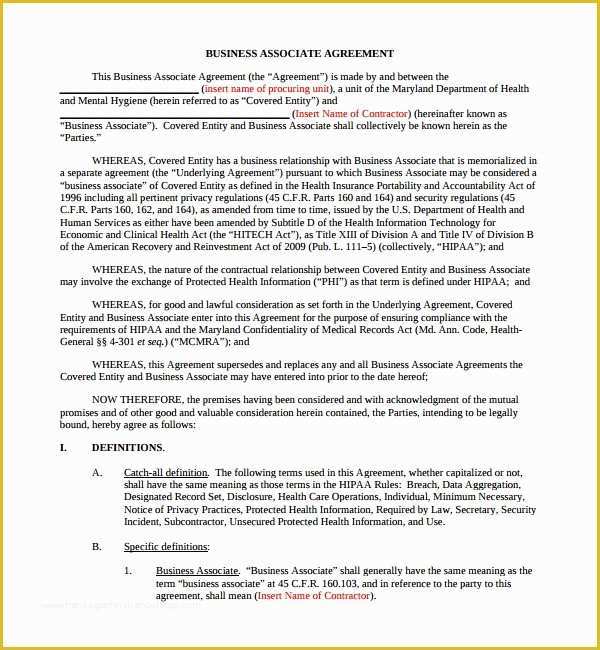 Free Business associate Agreement Template 2017 Of Business associate Agreement Template Design Templates