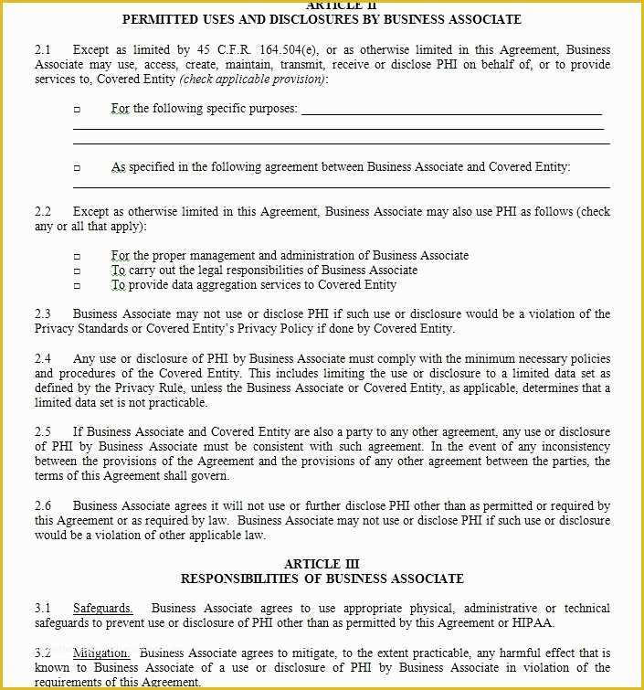 Free Business associate Agreement Template 2017 Of Hipaa Business associate Agreement Template 2013 Free