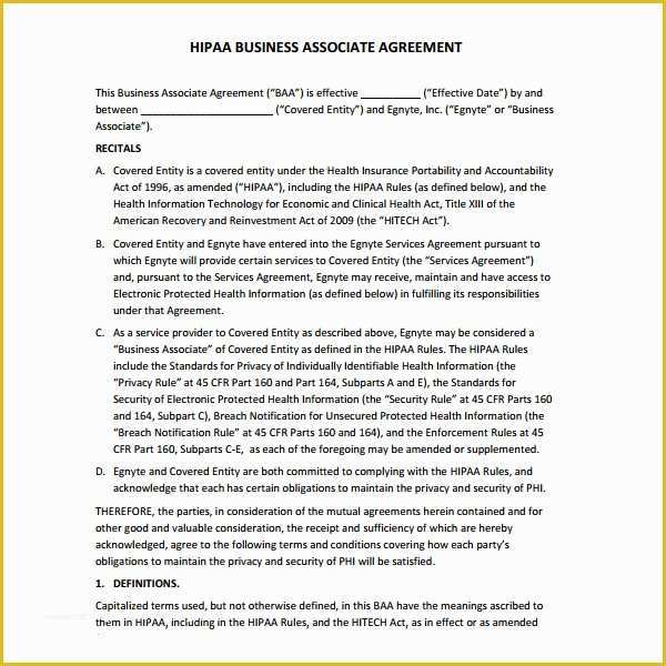 Free Business associate Agreement Template 2017 Of Hipaa Business associate Agreement Template 2017 Hipaa