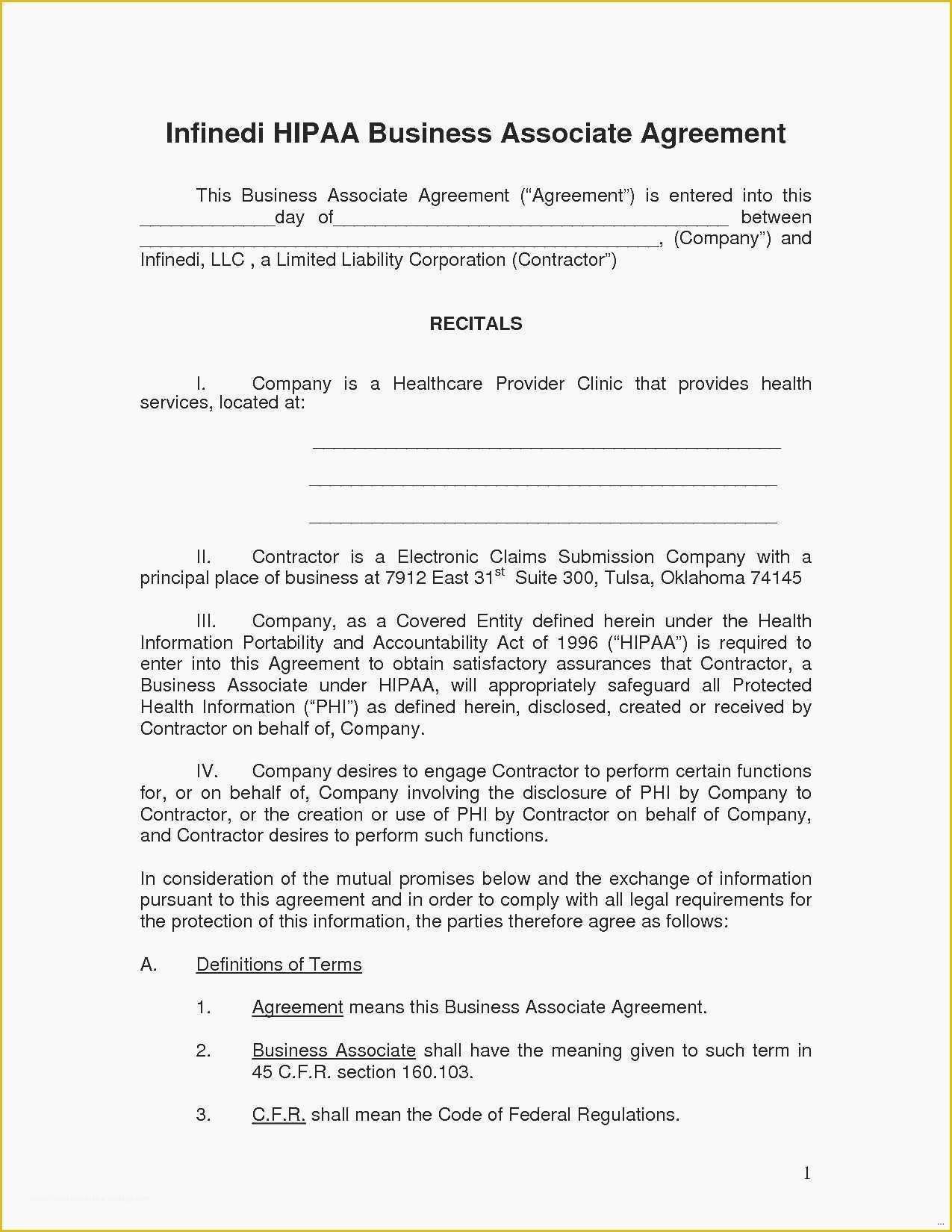 Free Business associate Agreement Template 2017 Of Inspirational Hipaa Business associate Agreement Template
