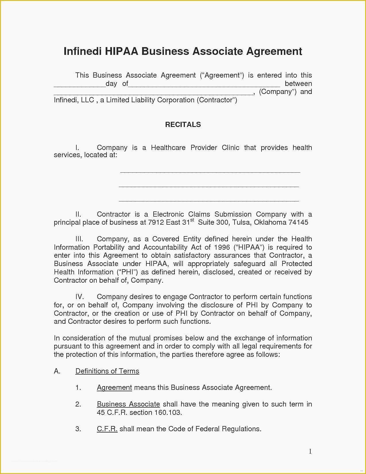 Free Business associate Agreement Template 2017 Of Inspirational Hipaa Business associate Agreement Template
