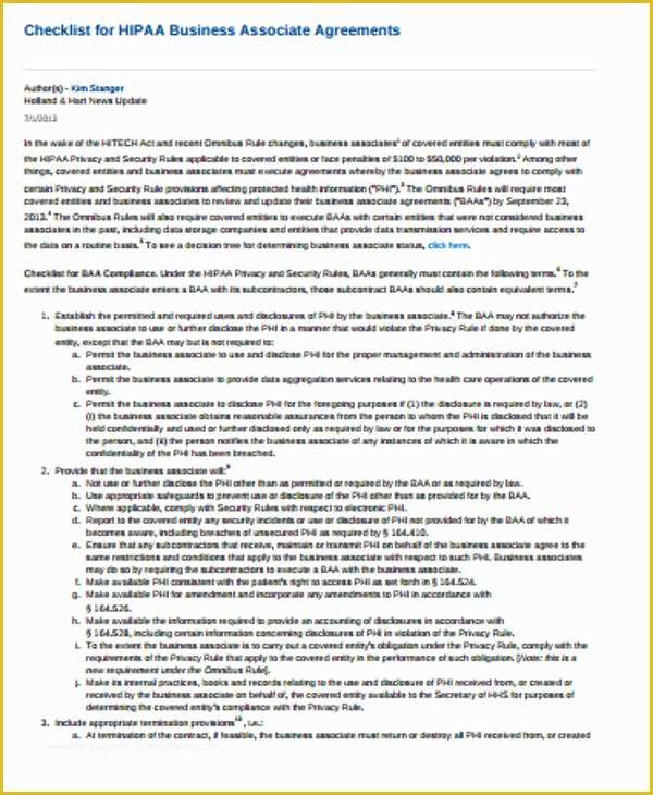Free Business associate Agreement Template 2017 Of Sample Hipaa Business associate Agreement 9 Examples In