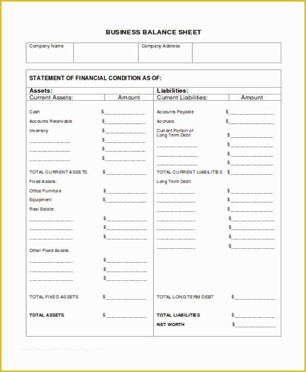 Free Business Balance Sheet Template Of 7 Business Sheet Templates Word Pdf
