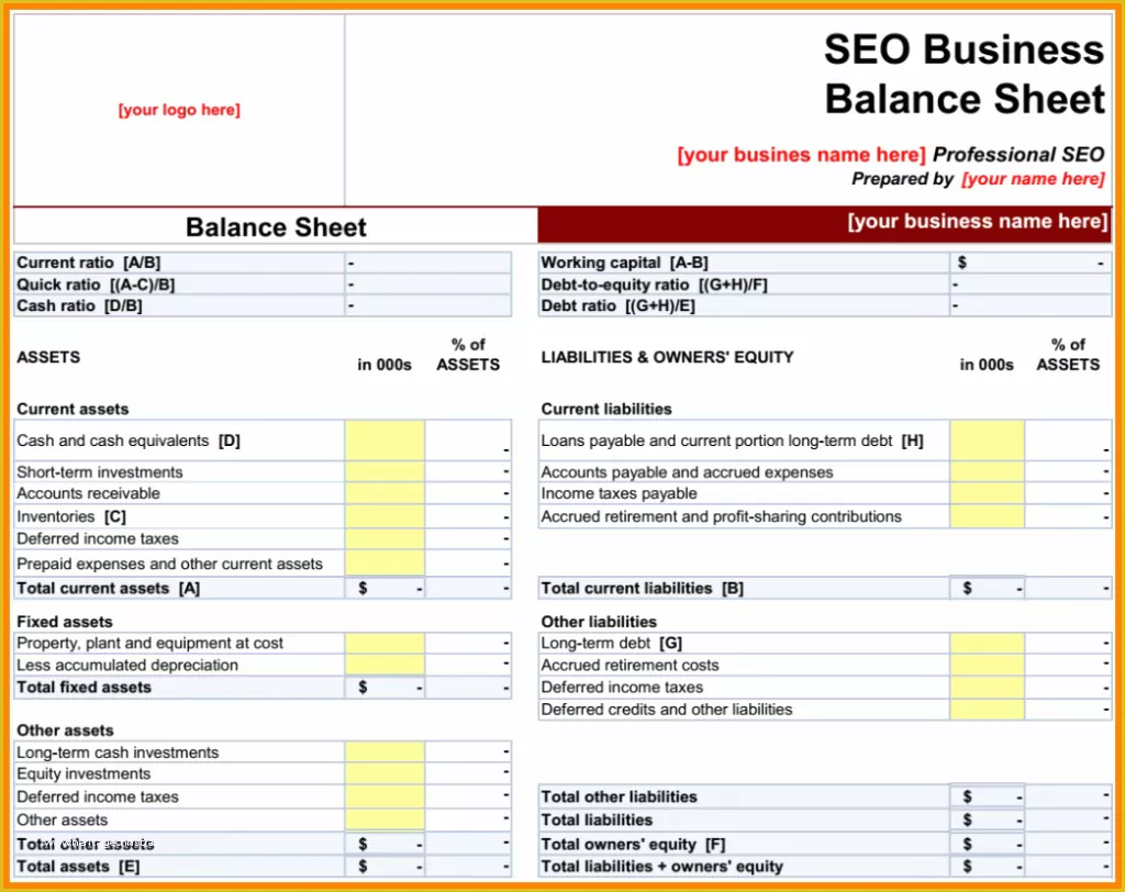 Free Business Balance Sheet Template Of Free Small Business Balance Sheet Template Excel Monthly