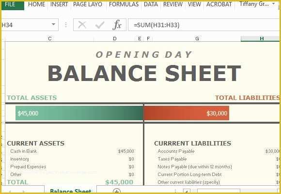 Free Business Balance Sheet Template Of Opening Day Balance Sheet for Excel