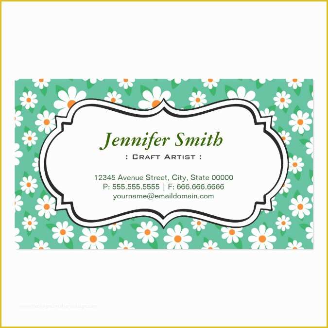 Free Business Card Templates for Crafters Of Craft Artist Elegant Green Daisy Business Cards