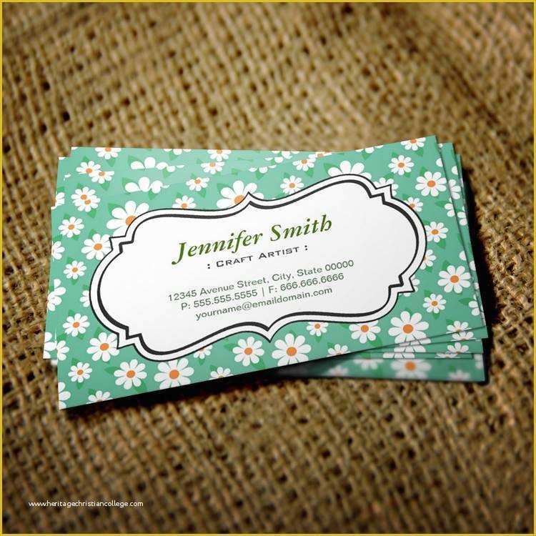 Free Business Card Templates for Crafters Of Kindergarten Teacher Elegant Green Daisy Double Sided