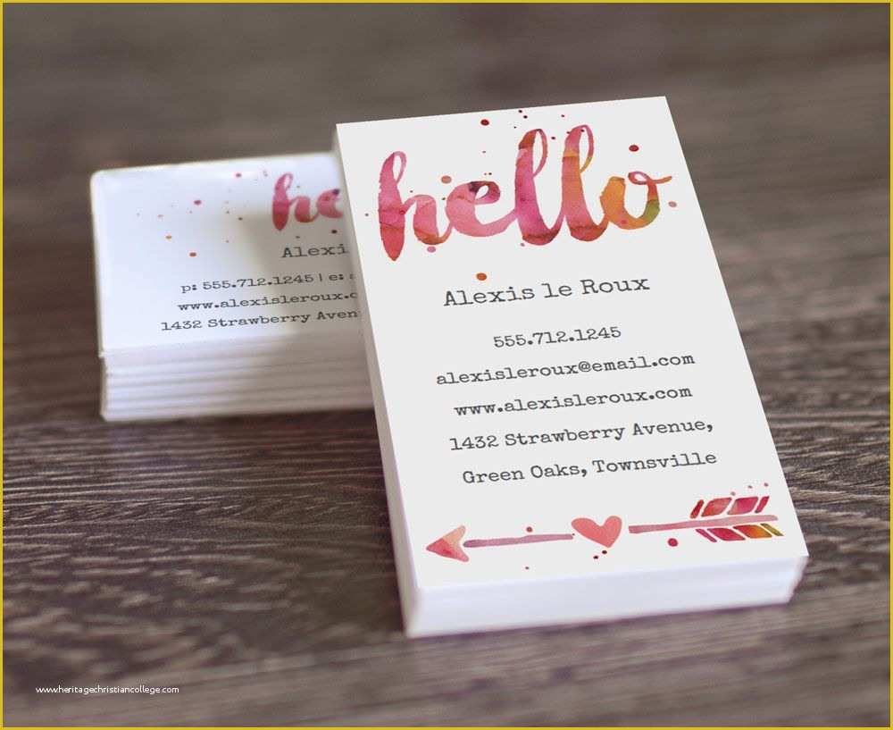 Free Business Card Templates for Crafters Of with Its Watercolour "hello" and Arrow This Printable
