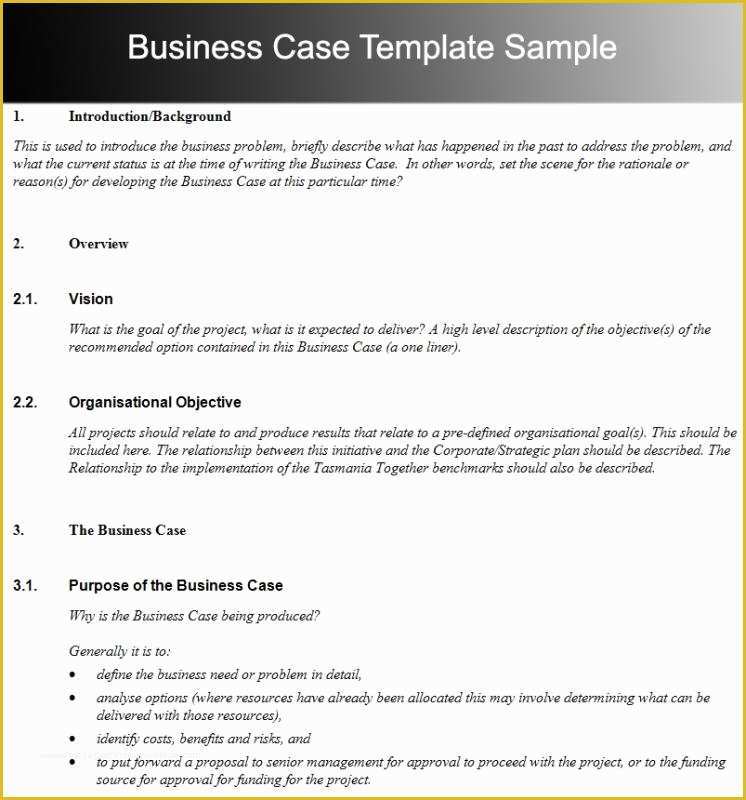 Free Business Case Template Of Business Case Template