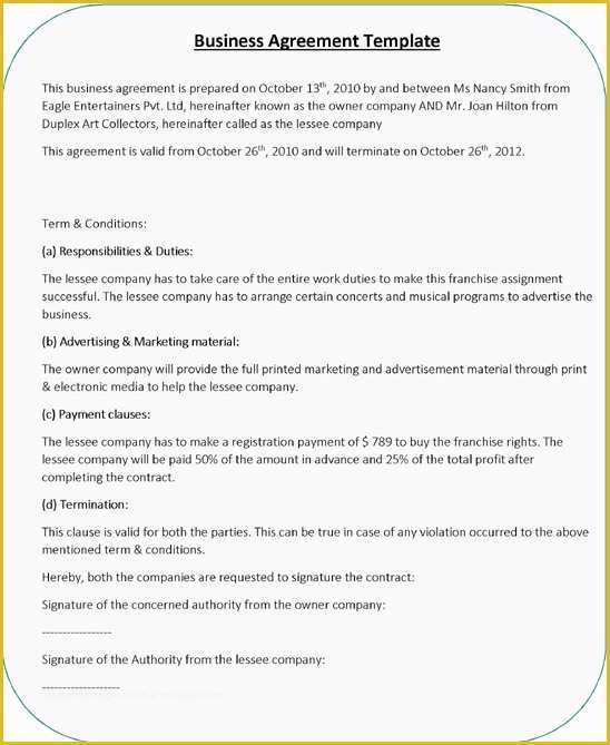 Free Business Contract Templates for Word Of Business Agreement Templates – 5 Free Word Pdf Samples