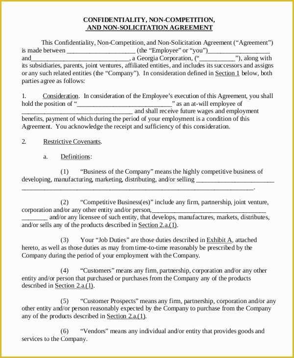Free Business Contract Templates for Word Of Employee Non Pete Agreement – 10 Free Word Pdf