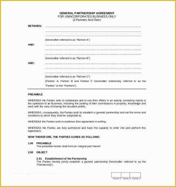 Free Business Contract Templates for Word Of General Partnership Agreement Template Beepmunk