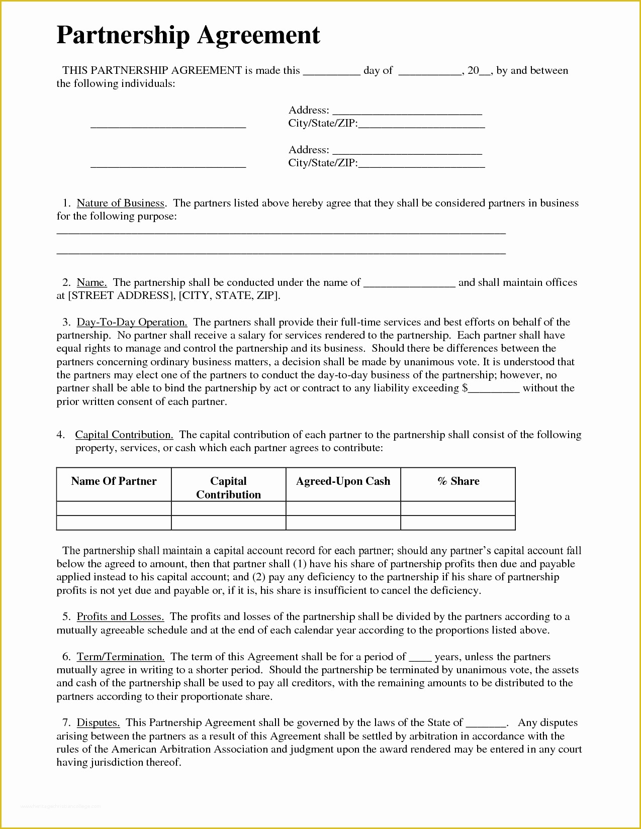 Free Business Contract Templates for Word Of Partnership Agreement Business Templates