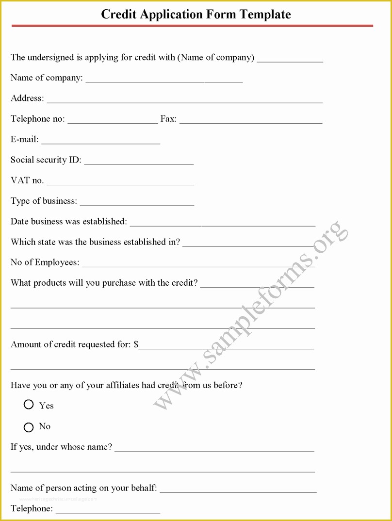 Free Business Credit Application Template Of Application form Credit Application form Template Business