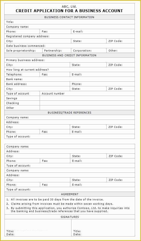 Free Business Credit Application Template Of Credit Application for Business Template Sample