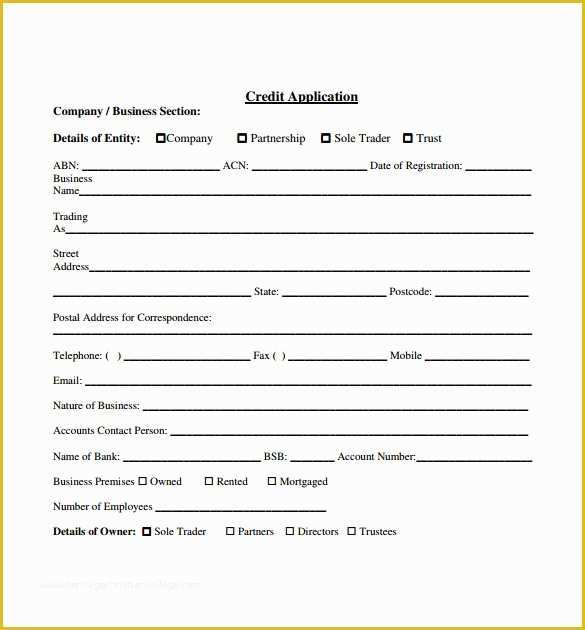 Free Business Credit Application Template Of Credit Application forms 9 Documents Free Download In