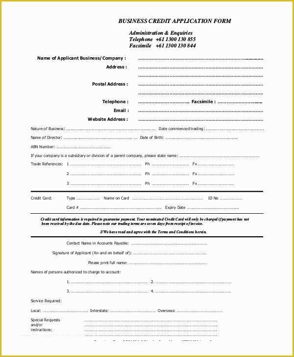 Free Business Credit Application Template Of Sample Credit Application 11 Examples In Pdf Word