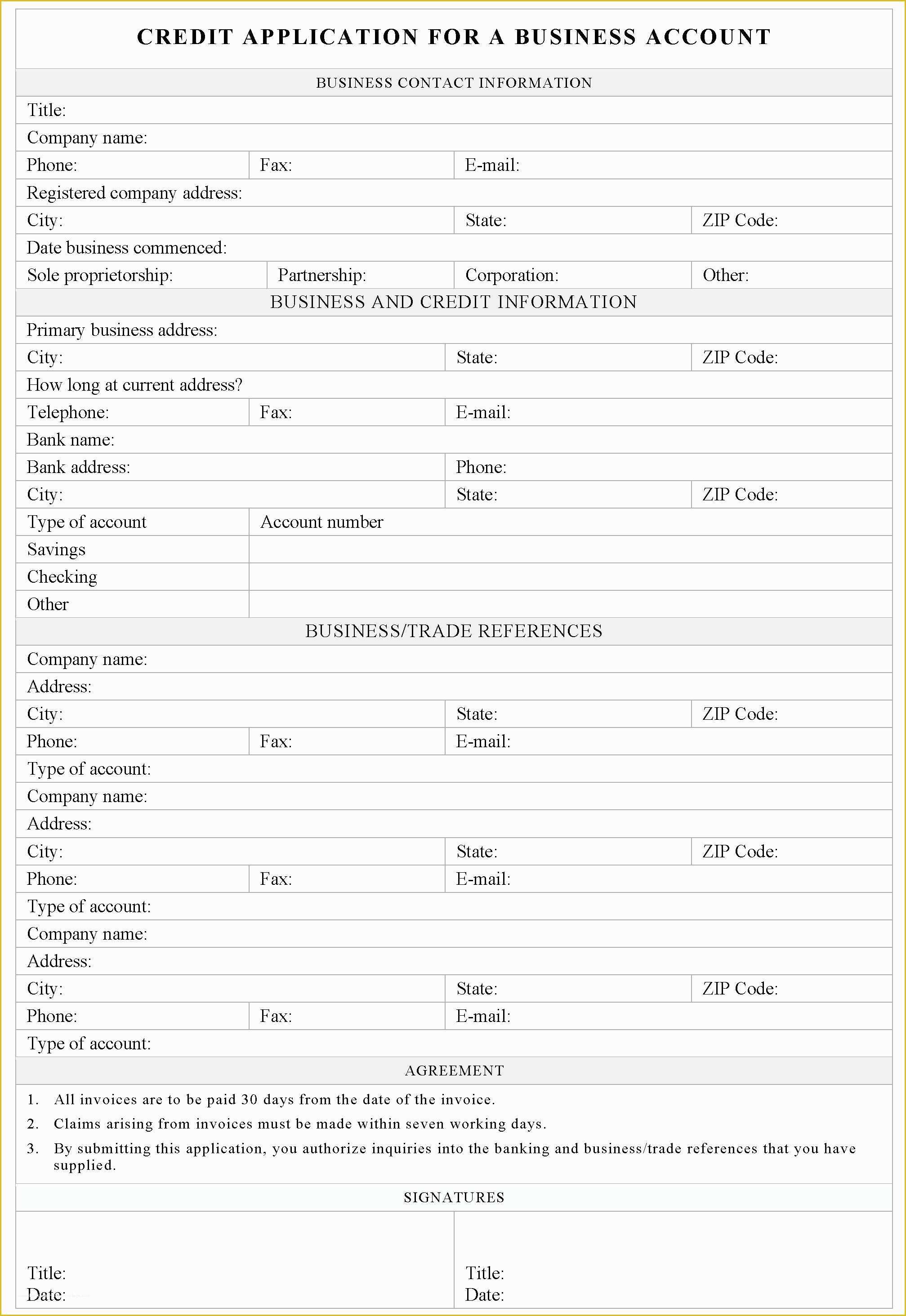 Free Business Credit Application Template Of Sample Credit Application for A Business Account